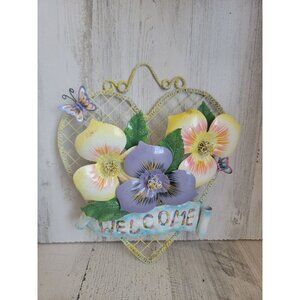 Unique spring metal heart welcome flower hanging home decor